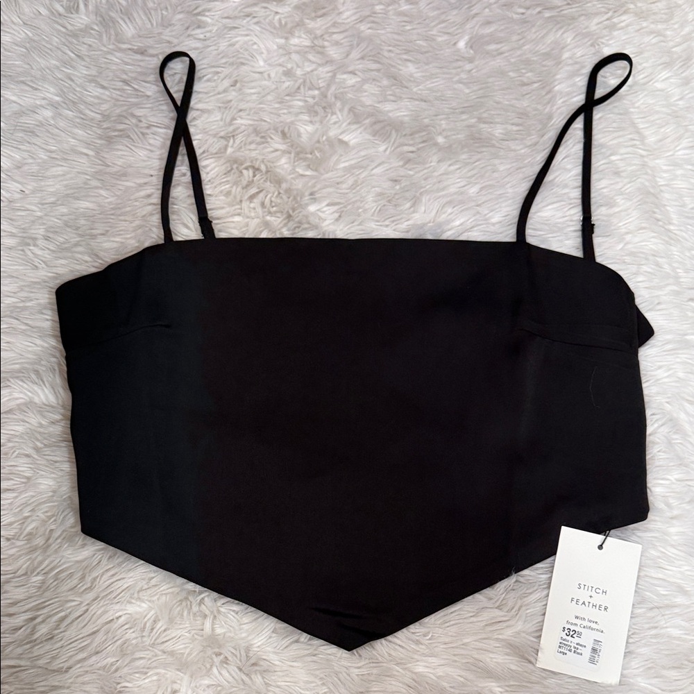Black Satin Tie Top by Stitch & Feather